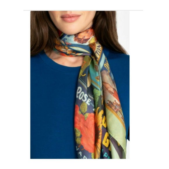 New JOHNNY WAS Crate Silk Tassel Scarf Green Multicolor Colorful Print Floral - Picture 13 of 13